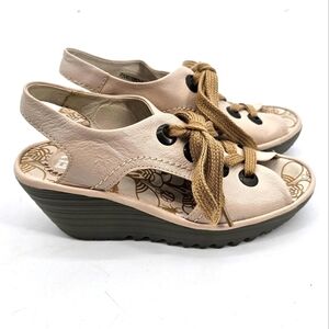 FLY London Shoes Women's Size 38 US 7/7.5 Ylfa Sandals Wedge Lace Up Leather